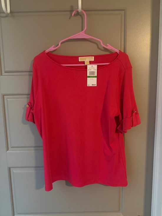 Michael Kors Tops - NWT Michael Kors Hot Pink Roll-Tab Short Sleeve Tee